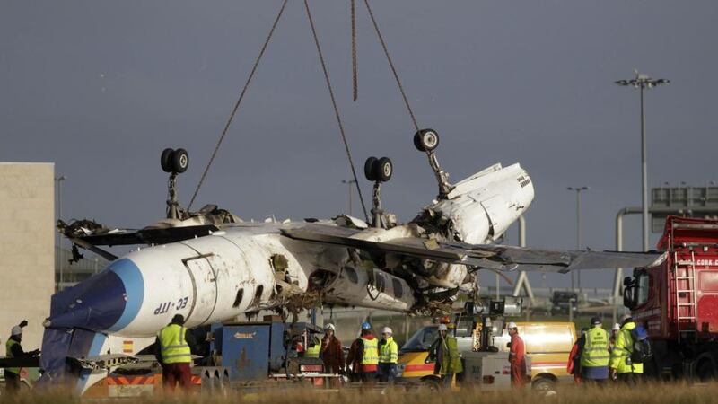 Wreckage of aircraft being removed from Cork Airport following a fatal crash on February 10th, 2011. Photograph: Niall Carson/PA
