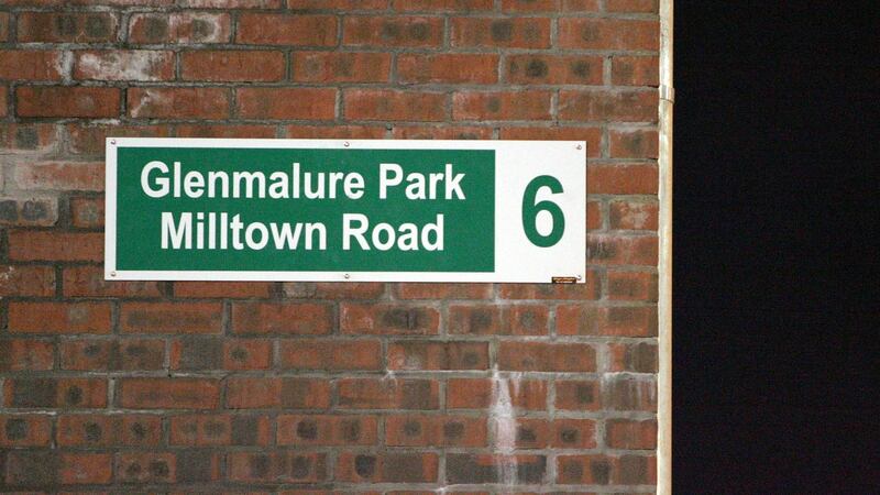 The road sign from Shamrock Rovers’ old stadium in Milltown now on the wall of the new stadium in Tallaght. Photograph: Donall Farmer/Inpho