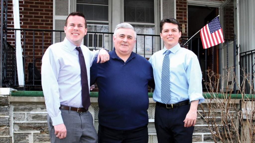 Brendan Boyle (right) with his brother Kevin, speaker of the Pennsylvania House of Representatives, and their father, Frank, who is from   Donegal.