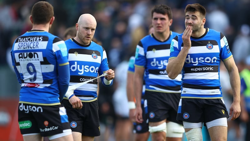The Bath players during their Premiership match against Northampton Saints last month. Photograph: Michael Steele/Getty Images