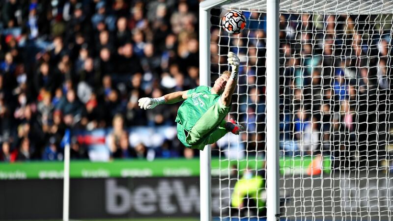 Aaron Ramsdale saves a free kick from James Maddison. Photo: Michael Regan/Getty Images