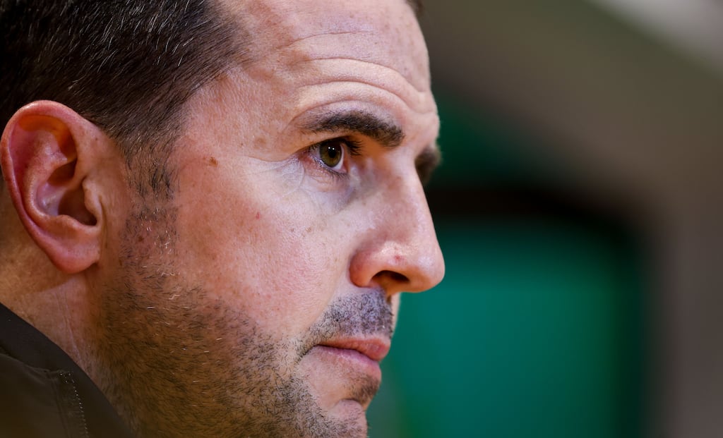Republic of Ireland assistant manager John O’Shea at his press conference in Abbotstown on Wednesday. Photograph: Nick Elliott/INPHO