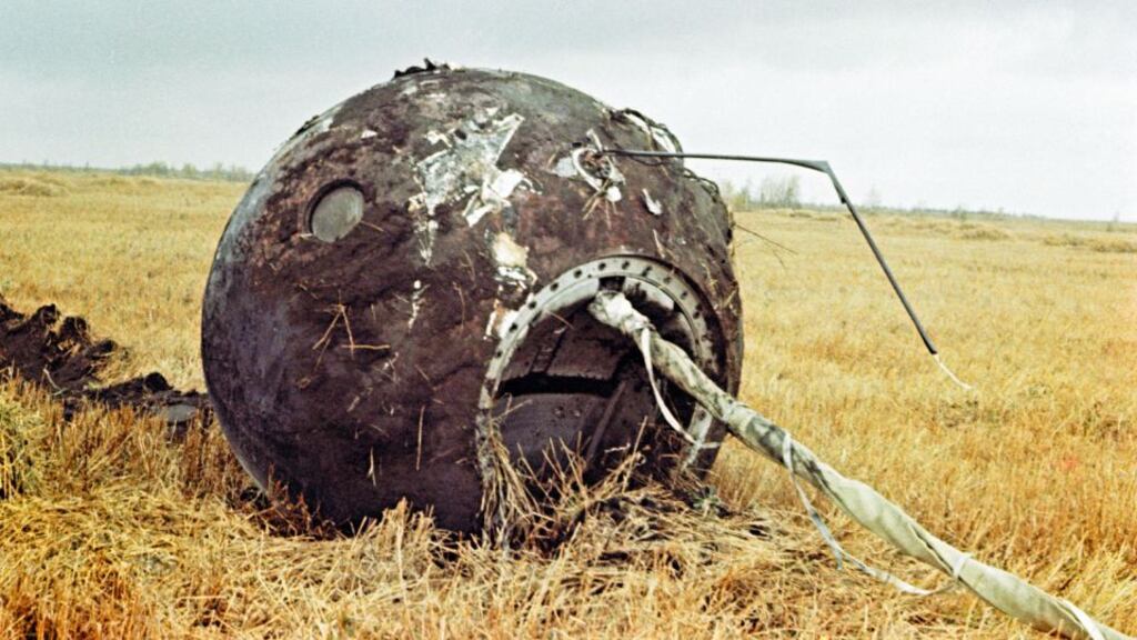 The capsule landed empty as Russian cosmonaut Yuri Gagarin, the first human to travel into space, made a parachute jump at an altitude of 7000 meters. Photograph: Getty Images