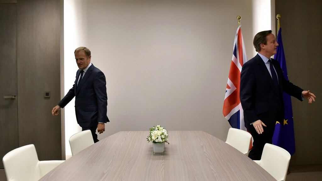European Council President Donald Tusk, and  British prime minister David Cameron. Going through the motions to look like excellent negotiators, say Leave.EU.  Photograph: Eric Vidal/AP