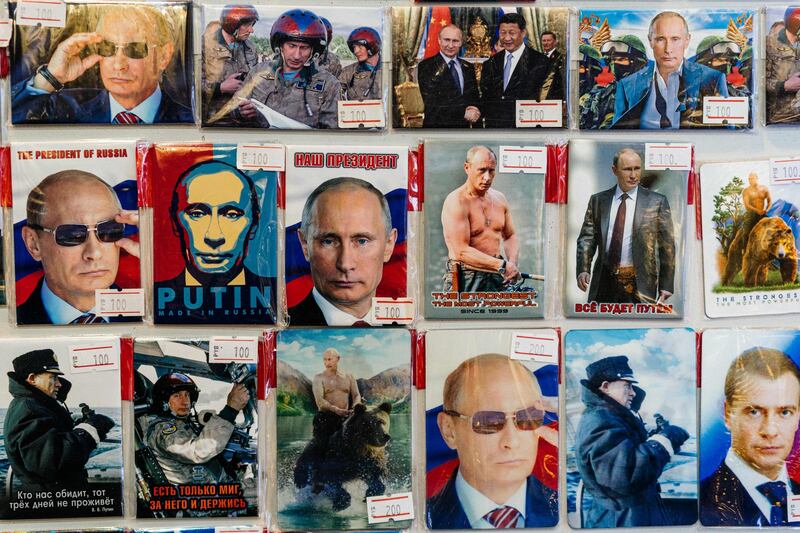 Fridge magnets with images of Russian president Vladimir Putin on sale in Moscow. Supporters celebrated and critics called for protests on March 11th as the prospect sunk in of Putin staying in power until 2036. Photograph: Dimitar Dilkoff/AFP
