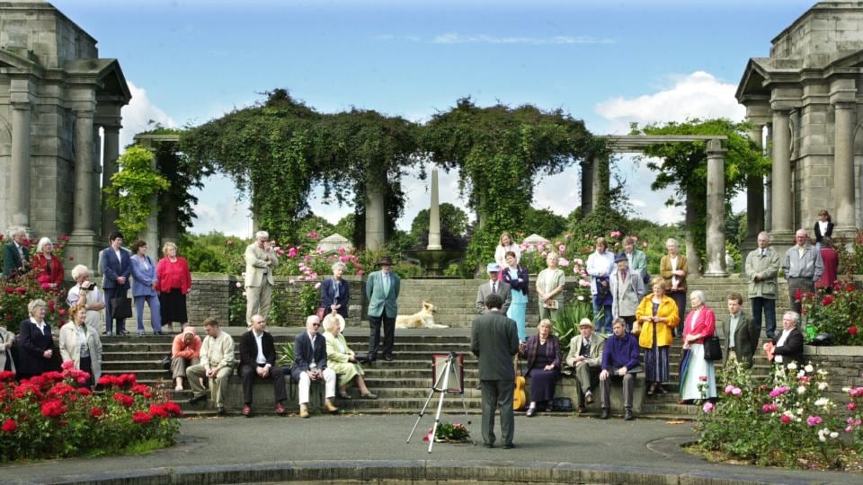Members of the Inchicore Ledwidge Society during the poetry reading and wreath laying ceremony at the National War Memorial Gardens, Islandbridge in Dublin, in July 2003. Photograph: Cyril Byrne