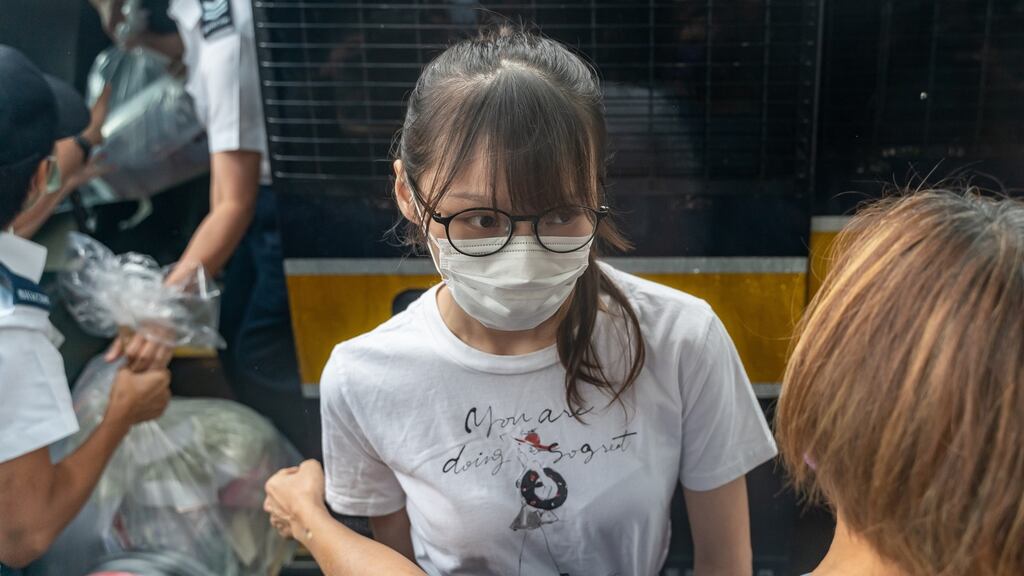Hong Kong pro-democracy activist Agnes Chow is released from prison on Saturday after serving nearly seven months for her role in an unauthorised assembly during the city’s 2019 anti-government protests. Photograph: Anthony Kwan/Getty