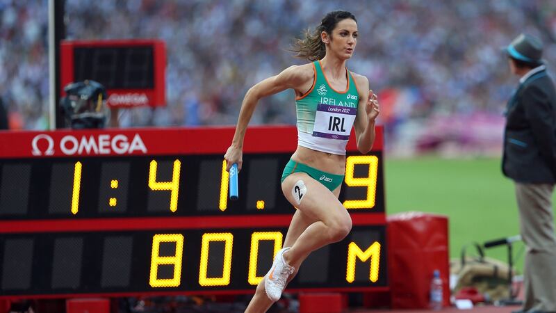 Ireland’s Jessie Barr in the Women’s 4x400m Heat at London Olympic Games in 2012. Photograph: Anthony Au-Yeung/Inpho