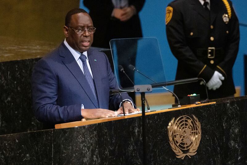 Senegal's president, Macky Sall, addresses the 77th session of the United Nations General Assembly in New York City in September. Photograph: Yuki Iwamura/AFP via Getty Images