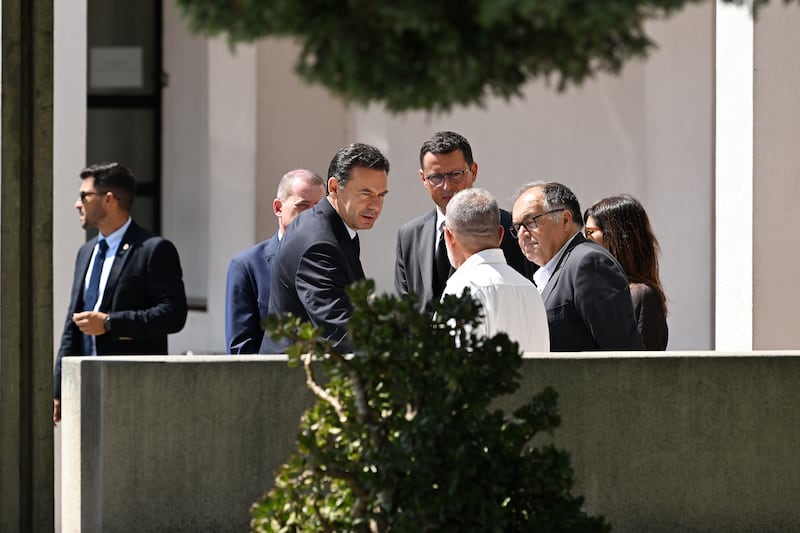 Prime minister of Portugal Luis Montenegro (third left) ahead of the wake of Diogo Jota being held at Sao Cosme Chapel in the town of Gondomar near Porto. Photograph: PA Wire