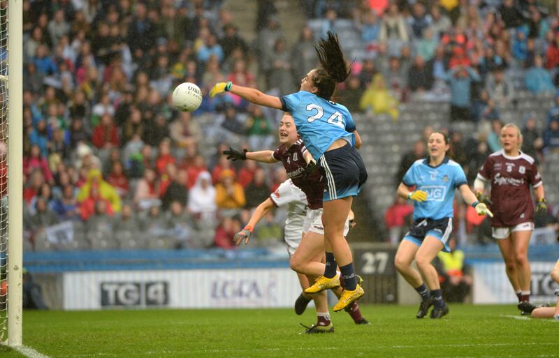 Hannah O Neill of Dublin scores a goal against Galway in the TG4 All-Ireland ladies senior football championship final in Croke Park. The game, won by Dublin, holds the current record attendance at a female sporting event in Ireland, at 56,114. Photograph: Dara Mac Dónaill/The Irish Times