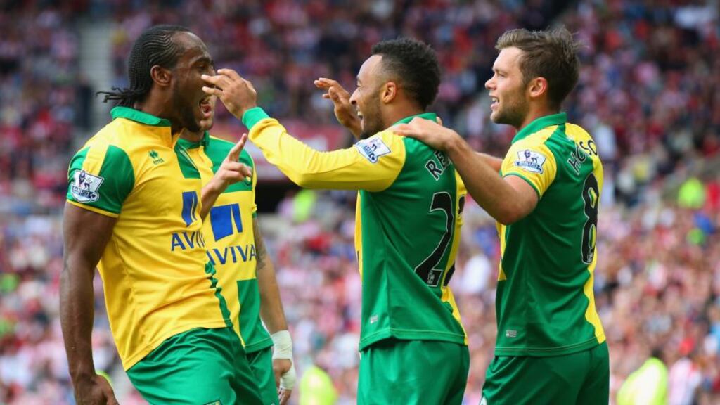Nathan Redmond scored Norwich City’s third goal as they picked up the first win of their return to top flight football away at Sunderland. Photograph: Getty