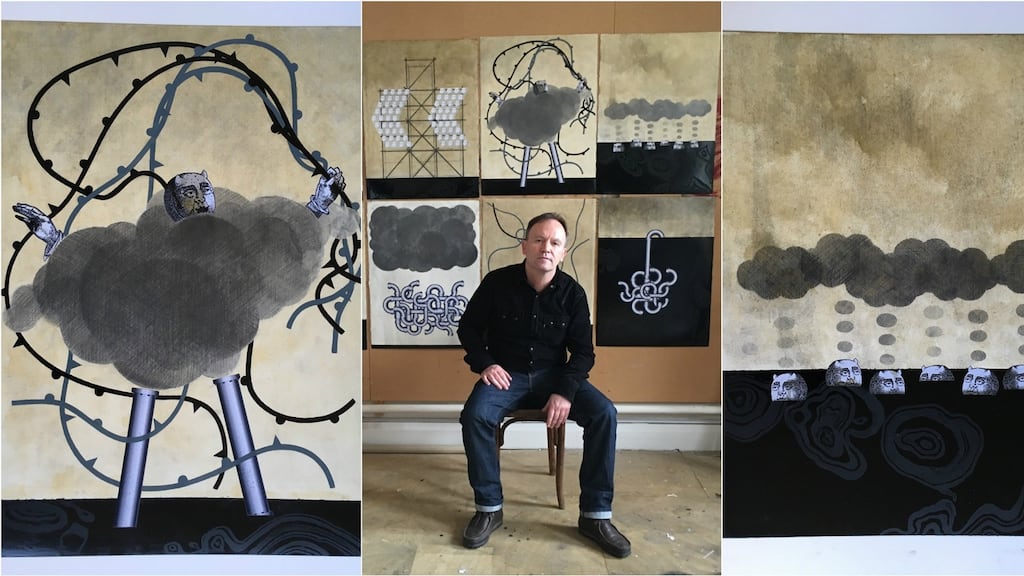 From the series 'A Psychopomp' for Juan Pablo (2017) by David Jacques (centre), part of 'Oil Is the Devil’s Excrement'