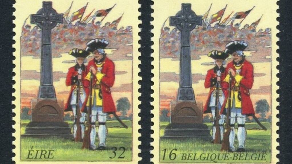 A stamp jointly issued in 1995 by Ireland and Belgium to commemorate the Battle of Fontenoy on May 11th, 1745