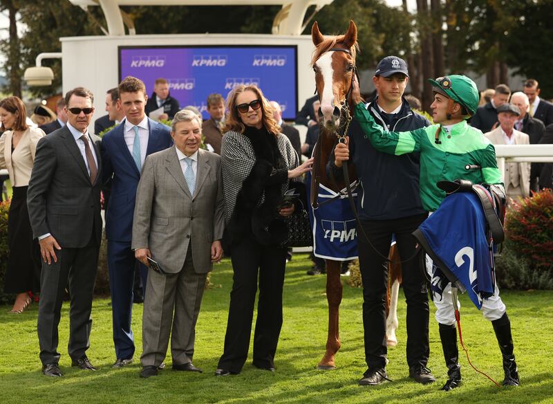 Jockey Christophe Soumillon after riding Benvenuto Cellini to victory in the Kpmg Champions Juvenile Stakes at Leopardstown. Photograph: Damien Eagers/PA