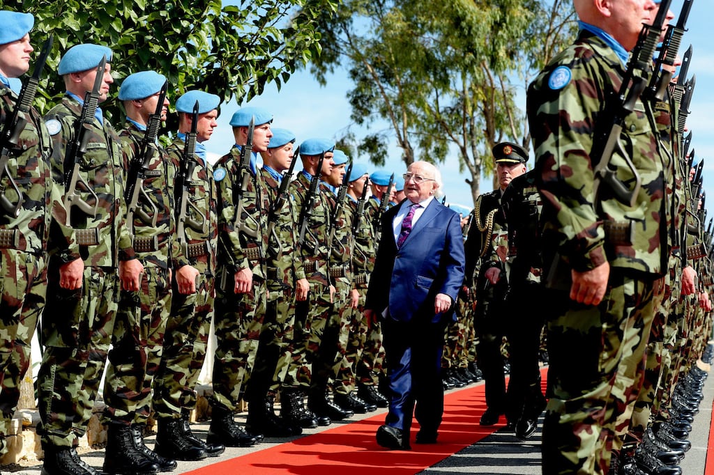 President Michael D Higgins visited southern Lebanon two years ago where he met the Irish troops serving in Unifil. Photograph: Maxwell's