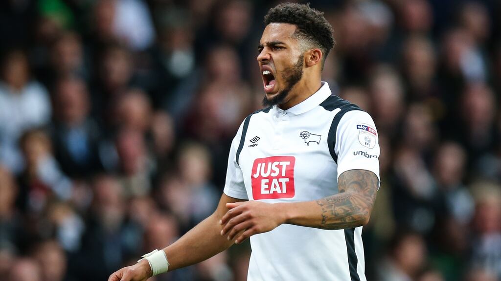 Derby County’s Cyrus Christie limped off with an ankle injury in their Championship win over Wolves. Photo: Getty Images