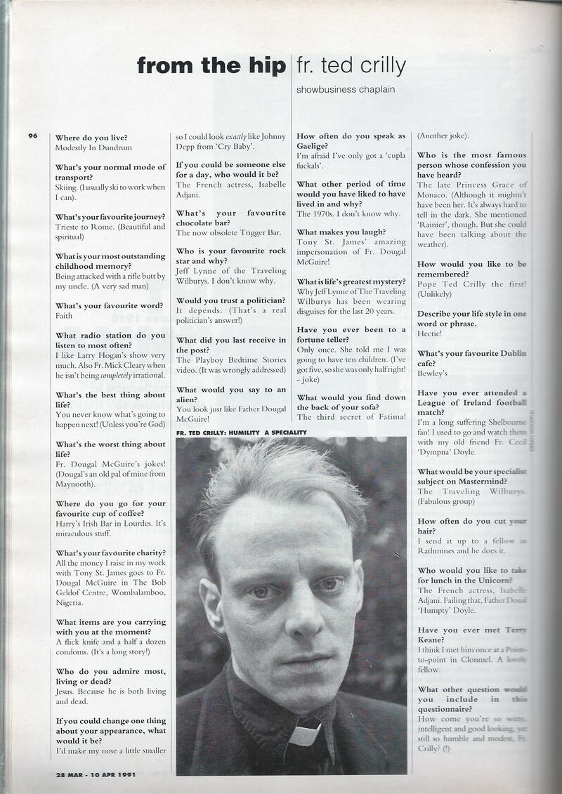 Arthur Mathews as Father Ted, In Dublin, 1991