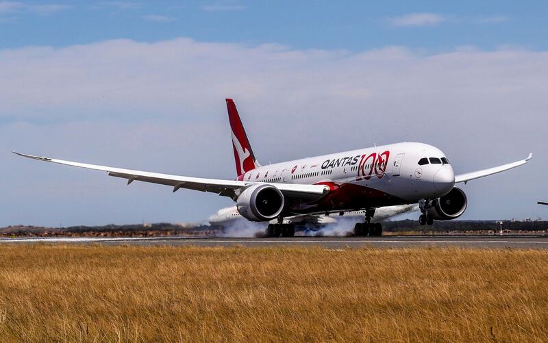 Qantas nonstop flight: the airline’s Dreamliner lands in Sydney on Friday. Photograph: James Morgan/Qantas/AP