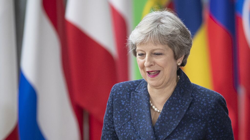 Theresa May, UK prime minister, arrives at the EU leaders summit in Brussels, Belgium, on Thursday. Photograph: Jasper Juinen/Bloomberg