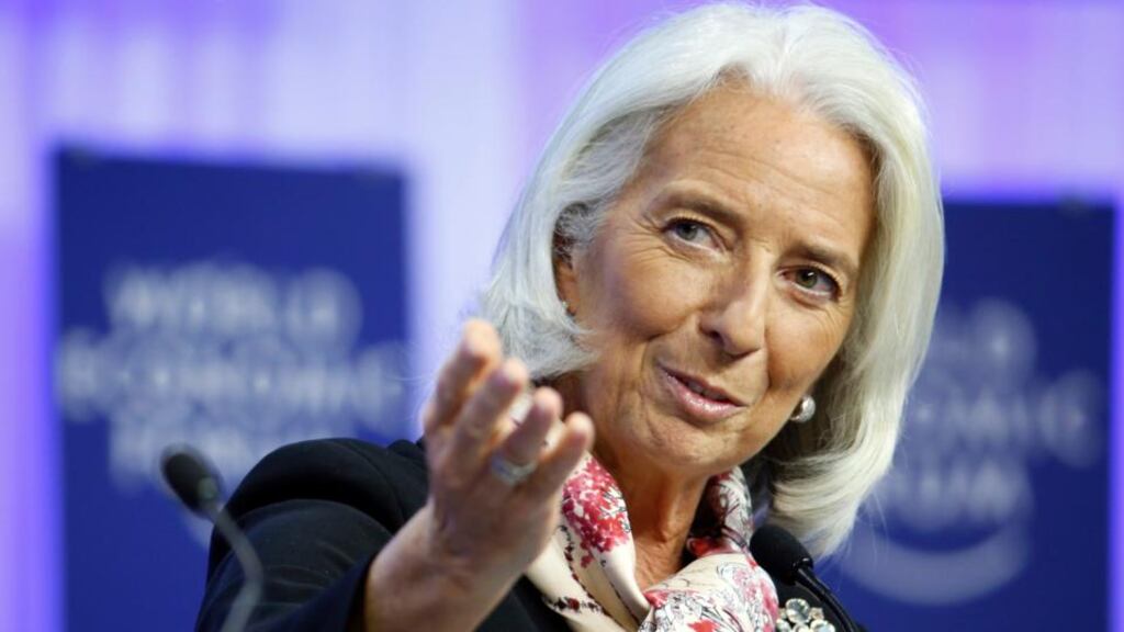 Christine Lagarde, managing director of the International Monetary Fund, speaking during a panel session on day four of the World Economic Forum in Davos. Photographer: Jason Alden/Bloomberg