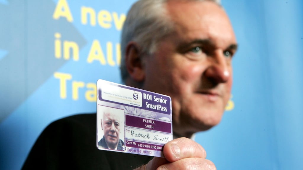 Former taoiseach Bertie Ahern at the launch of the new all-island free travel pass in February 2007. File photograph: Cyril Byrne