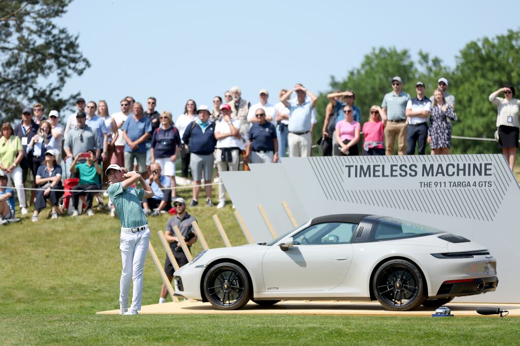 Tom McKibbin of Northern Ireland playing his tee shot on the 1st hole on day four of the Porsche European Open at Green Eagle golf course in Hamburg, Germany. Photograph: Jan Kruger/Getty Images
