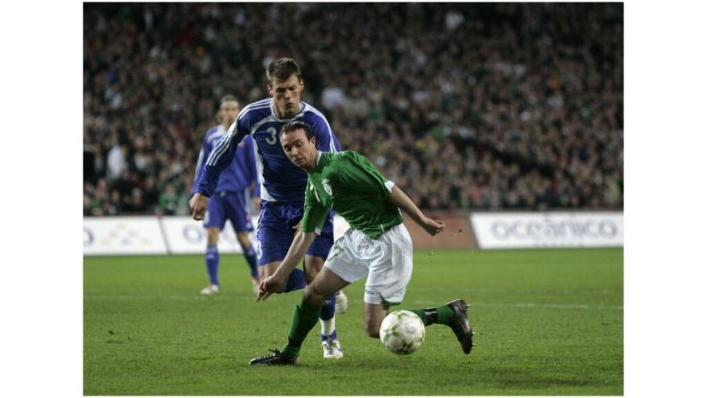 Stephen Ireland during Wednesday's game against Slovakia. The
Manchester City player has shown that he has the potential to
become a major star of the future.