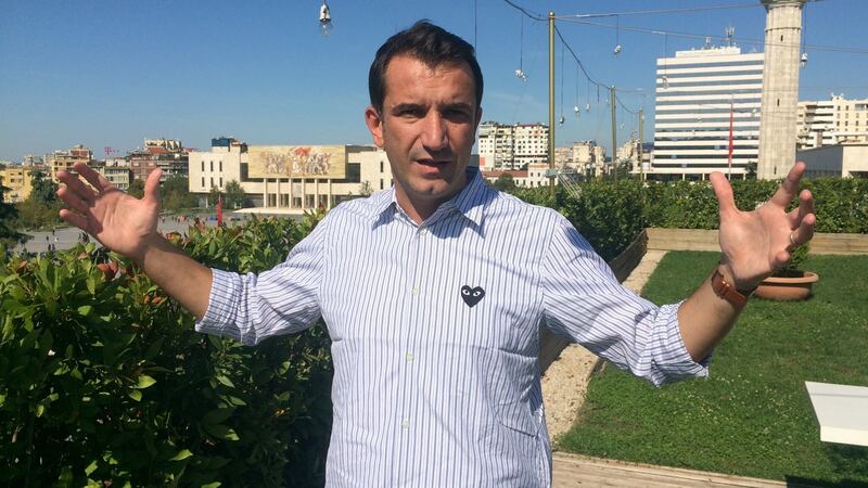 Erion Veliaj, mayor of the Albanian capital Tirana, faces opposition to plans to build a bold new national theatre in the city. Photograph: Daniel McLaughlin