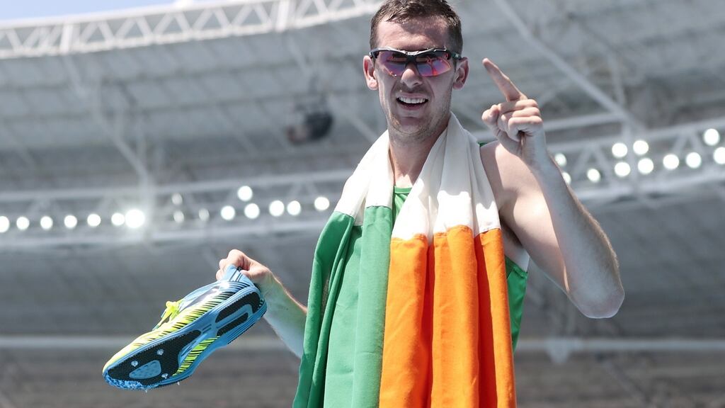 Michael McKillop  celebrates his victory in the men’s 1,500m T37 final in  Rio. Photograph: Alexandre Loureiro/Getty Images