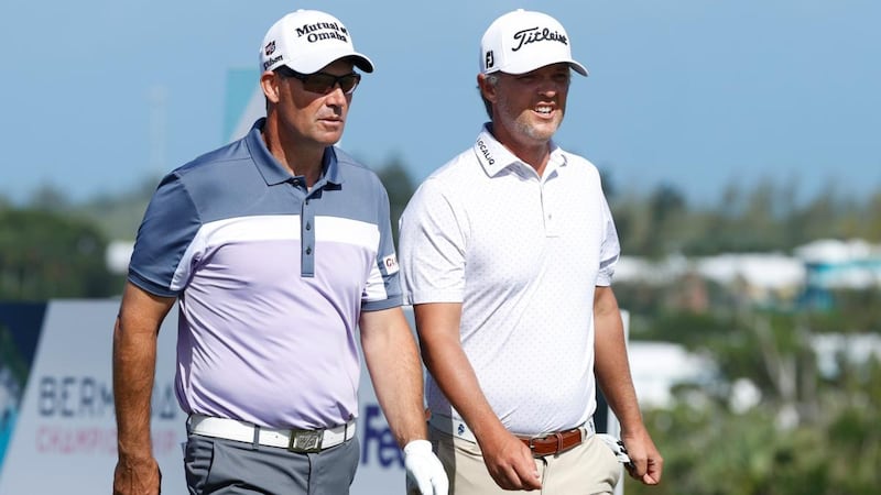 Padraig Harrington and Matt Jones during the second round of the Bermuda Championship. Photograph: Getty Images