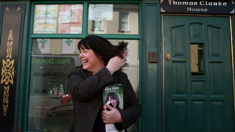 Sinn Féin candidate for Fermanagh-South Tyrone Michelle Gildernew outside the party offices  in Dungannon. Photograph: Brian Lawless/PA
