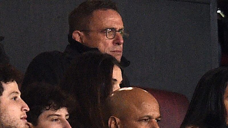 Manchester United interim head coach Ralf Rangnick watches from his seat in the directors’ box at Old Trafford. Photograph: Oli Scarff/AFP via Getty Images