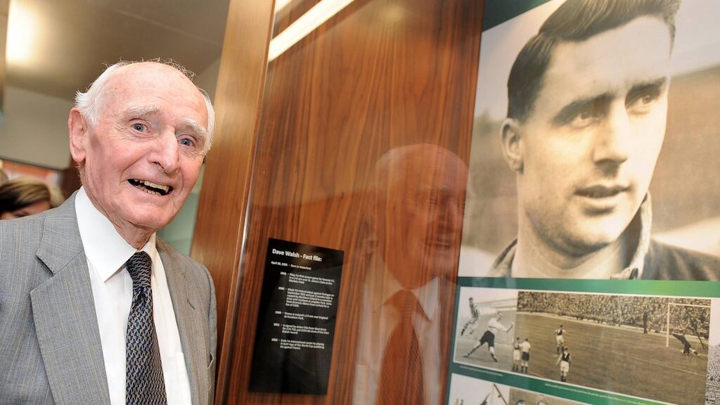 Davy Walsh at the unveiling of a commemorative display in honour of former internationals Walsh and Con Martin at the FAI headquarters in Abbotstown, Dublin in 2009. Photograph: Brian Lawless/Sortsfile