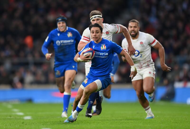 Ireland will look to contain the dangerous Italian fullback Ange Capuozzo on Saturday. Photograph: Shaun Botterill/Getty Images