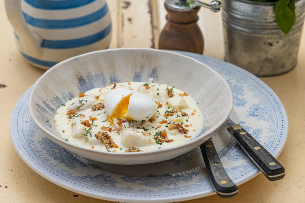 Cullen skink with poached egg and mustard. Photograph: Harry Weir