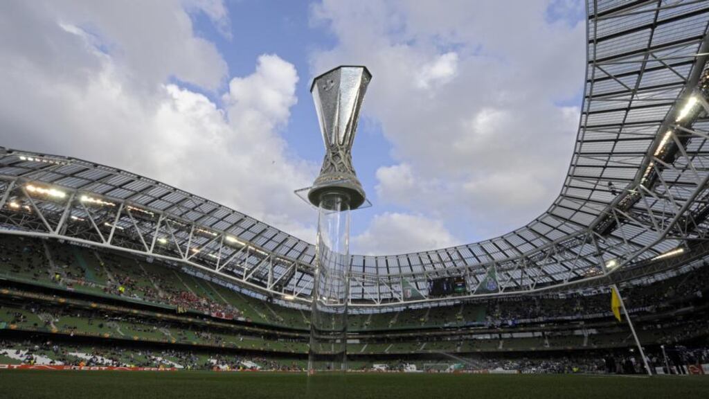 The Uefa Europa League Trophy is pictured at the Aviva stadium in Dublin, Ireland, on May 18th, 2011, before the match between Portuguese teams FC Porto and SC Braga. Photograph: Miguel Riopa/AFP/Getty Images