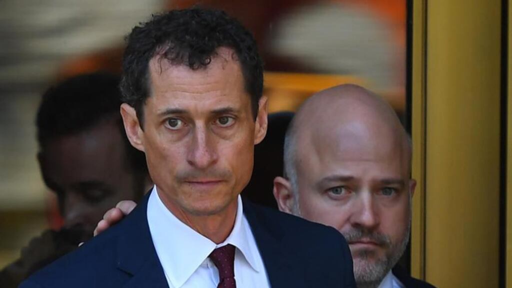 Former US congressman Anthony Weiner leaves Federal Court in New York after pleading guilty to one count of sending obscene messages to a minor. Photograph: Timothy A Clary/AFP/Getty Images