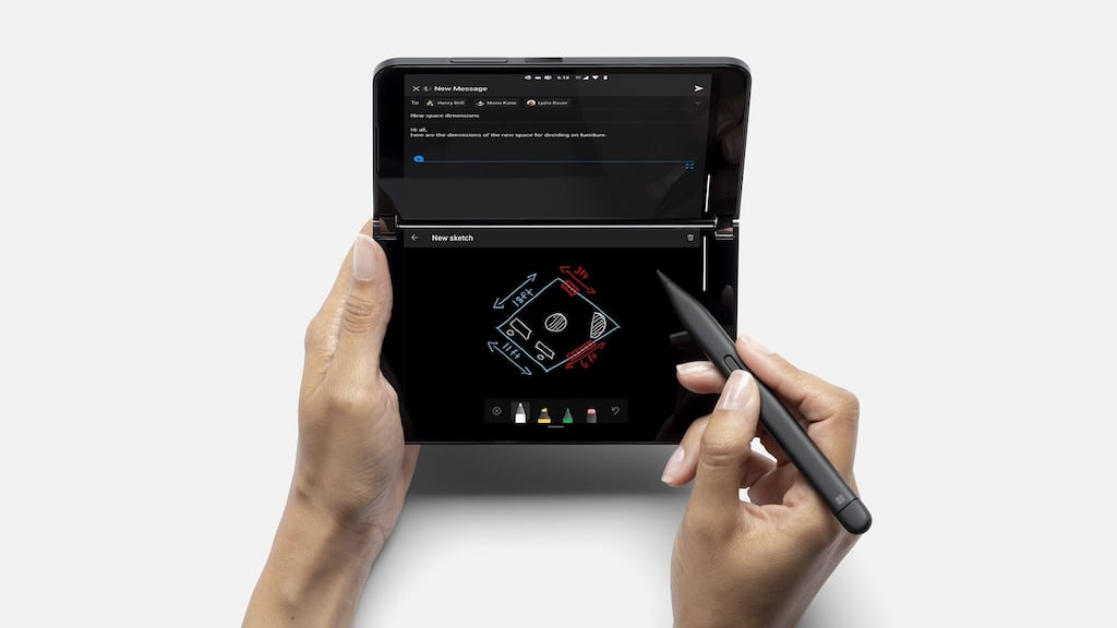You can also have a video call on one screen and a document on the other, so all the information you need is to hand.