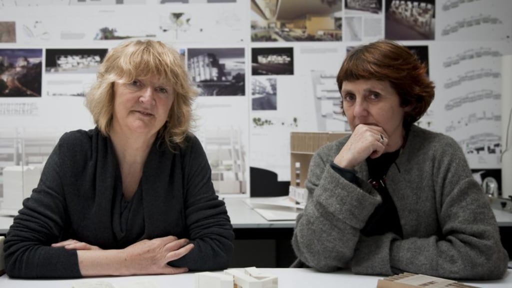 Yvonne Farrell (left) and Shelley McNamara of Grafton Architects. Photographs: Alice Clancy and James Harris/Royal Academy of Arts London