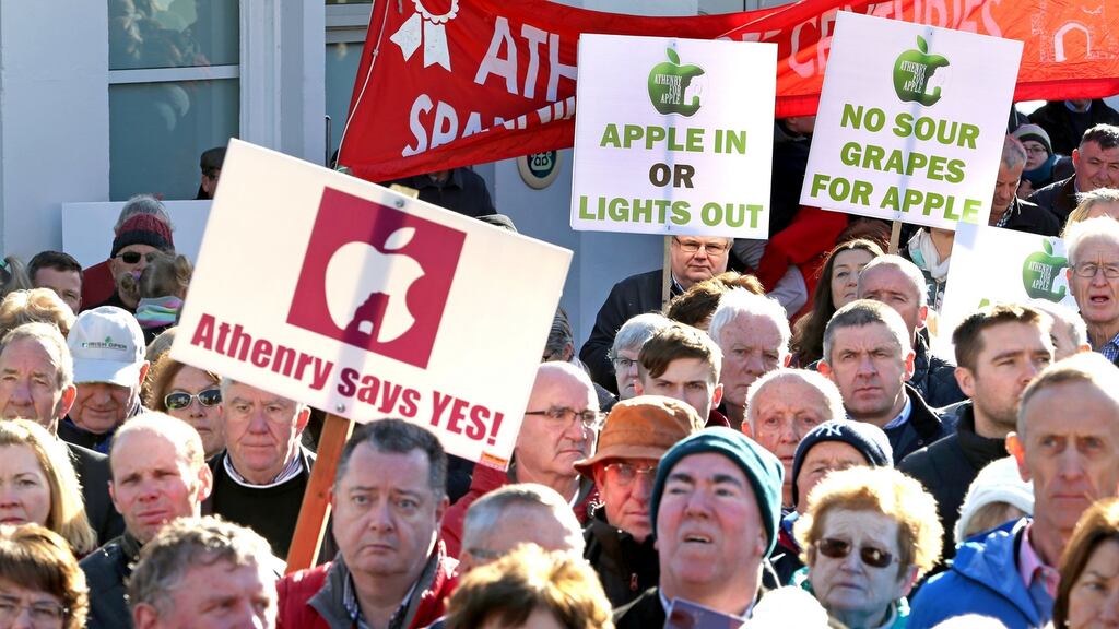A march and rally held earlier this month in support of Apple’s €850 million data centre project for Athenry. Photograph: Joe O’Shaughnessy