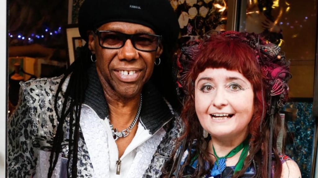 Chic co-founder Nile Rodgers with fashion designer Claire Garvey.