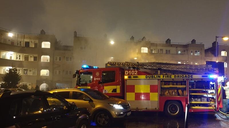 Halloween: Fire officers were attacked early on Thursday evening while putting out a bin fire near Pearse Street in Dublin. Photograph: Dublin Fire Brigade/Twitter