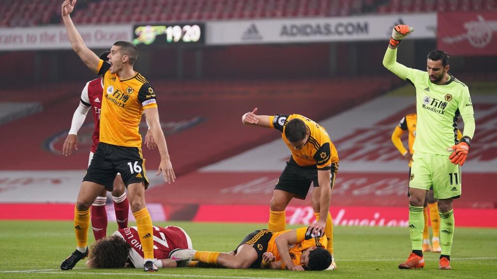 Raul Jimenez has undergone surgery on a fractured skull after a collision with David Luiz during Wolves’ win over Arsenal. Photograph: John Walton/EPA