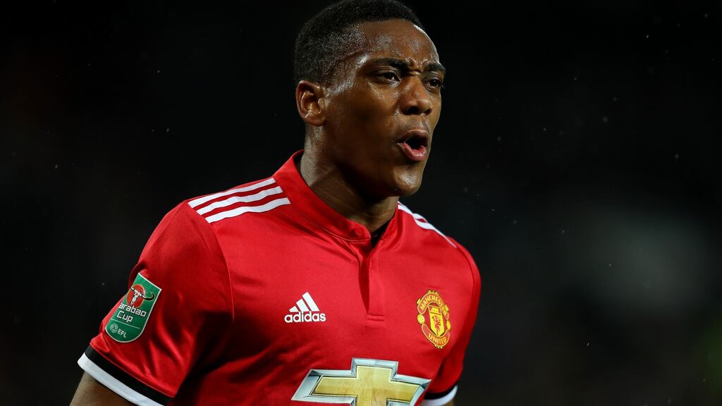 Anthony Martial of Manchester United celebrates scoring against Burton Albion at Old Trafford. Photograph: Richard Heathcote/Getty Images