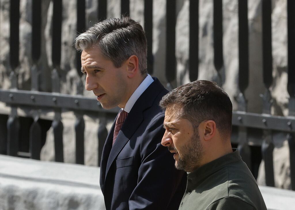 Taoiseach Simon Harris attended a meeting with Ukrainian President Volodymyr Zelensky in Kyiv, Ukraine, 04 September 2024. Photgraph: Sergey Dolzhenko