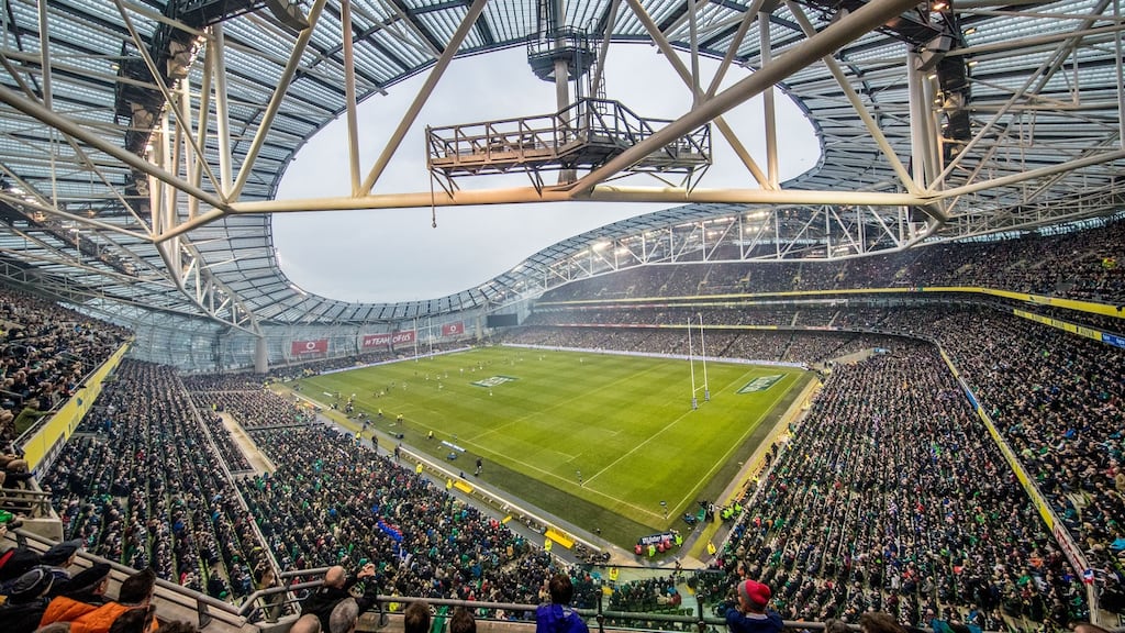 A general view of the Aviva Stadium during Saturday’s Six Nations match between Ireland and France. Photograph: James Crombie/Inpho