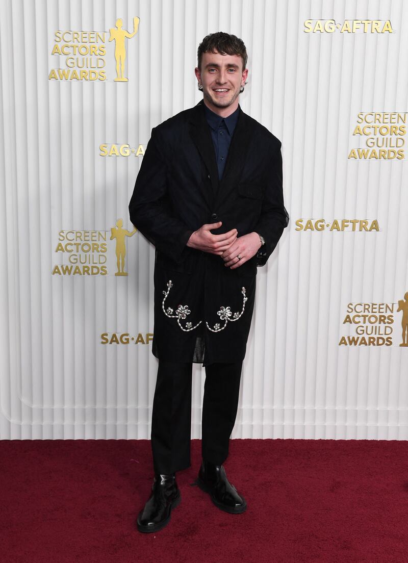 Paul Mescal wearing a Simone Roche jacket with crystal decor in Los Angeles in February 2023. Photograph: Valerie Macon/AFP/Getty Images