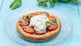 Mark Moriarty’s recipe for roast tomato and burrata galette with basil