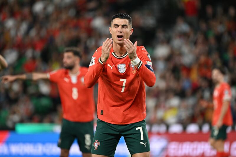 Cristiano Ronaldo reacts to a missed chance. Photograph: Zed Jameson/PA